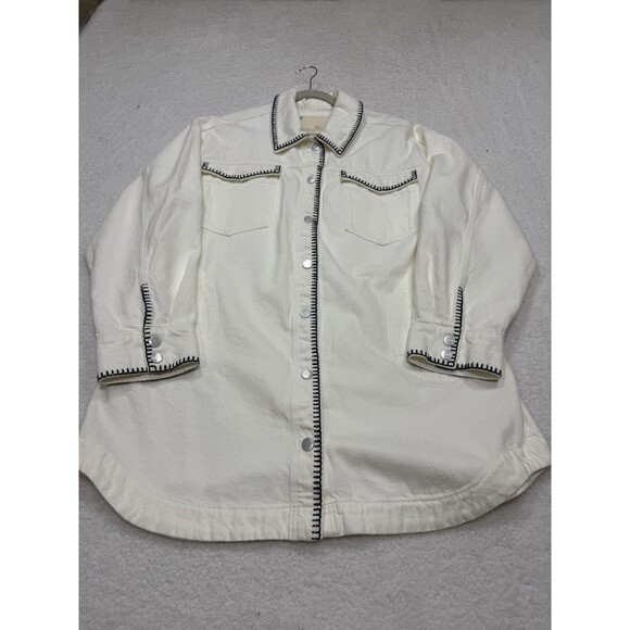 Anthropologie Pilcro Denim Shacket Jacket Ivory Tillie Relax Whipstitch Large NW - Picture 2 of 12